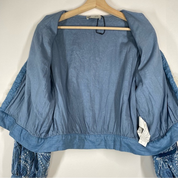 Zara Blue Embroidered Open Front Fringe Jacket Size S Whimsical Artsy Festival - Picture 9 of 16